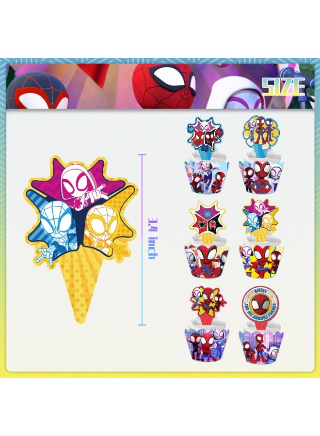 ILovhaprty 25pcs Spider-Man Cake Decoration Set – 3-Tier Spider-Man Cake Stand with Cupcake Wrappers and Cake Toppers, Spider-Man Birthday Party Supplies for Superhero Theme Dessert Table Decorations - Image 5